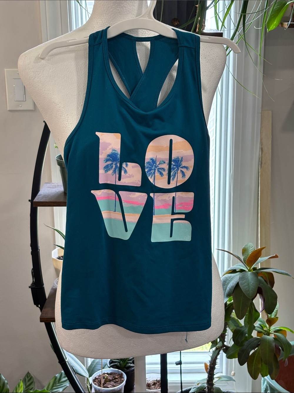Jumping beans girls teal Love Racerback tank size 6